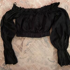 STAUD Tristan linen-flax crop top in Black XS